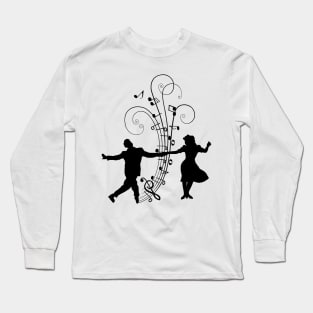 1940s Swing Dancers Music Silhouettes Long Sleeve T-Shirt